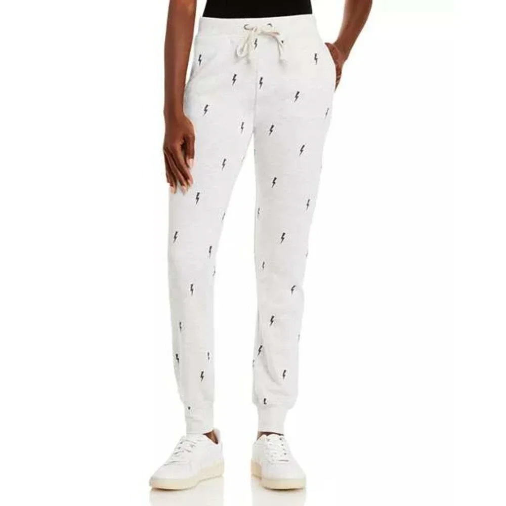 Theo & Spence White Lightning Bolt Print‎ Jogger Lounge Pants - L NWT $54